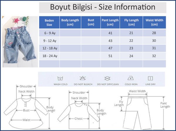 Fırfırlı Cepli Beli Lastikli Kız Bebek Kot Pantolon
