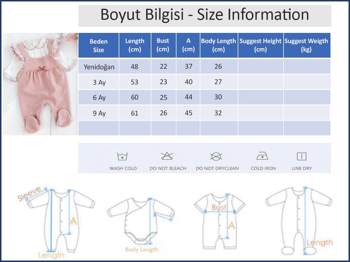 Fırfırlı Çiçek Desenli Patikli Kız Bebek Tulum Salopet Takım