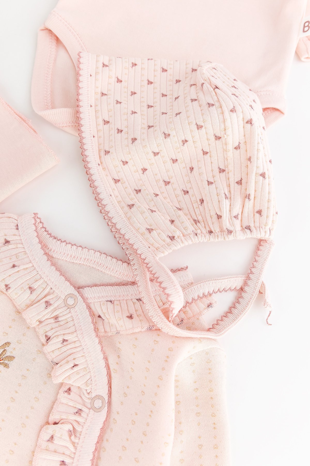 Çiçek Desenli Fırfırlı Pamuklu 10 Parça Kız Bebek Hastane Çıkışı Bebek Takımı