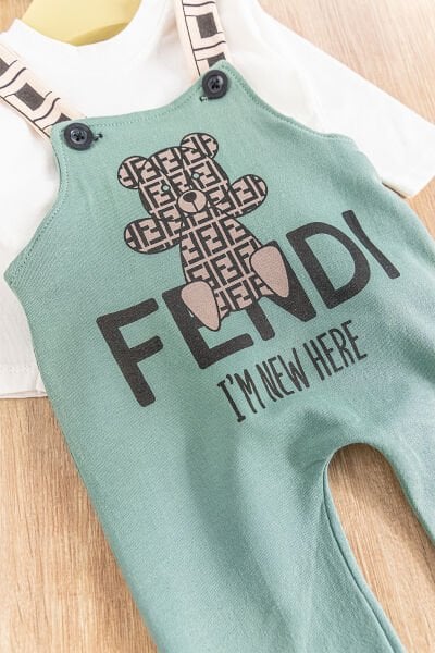 Ayıcık Desenli Erkek Bebek Tulum Salopet Takım