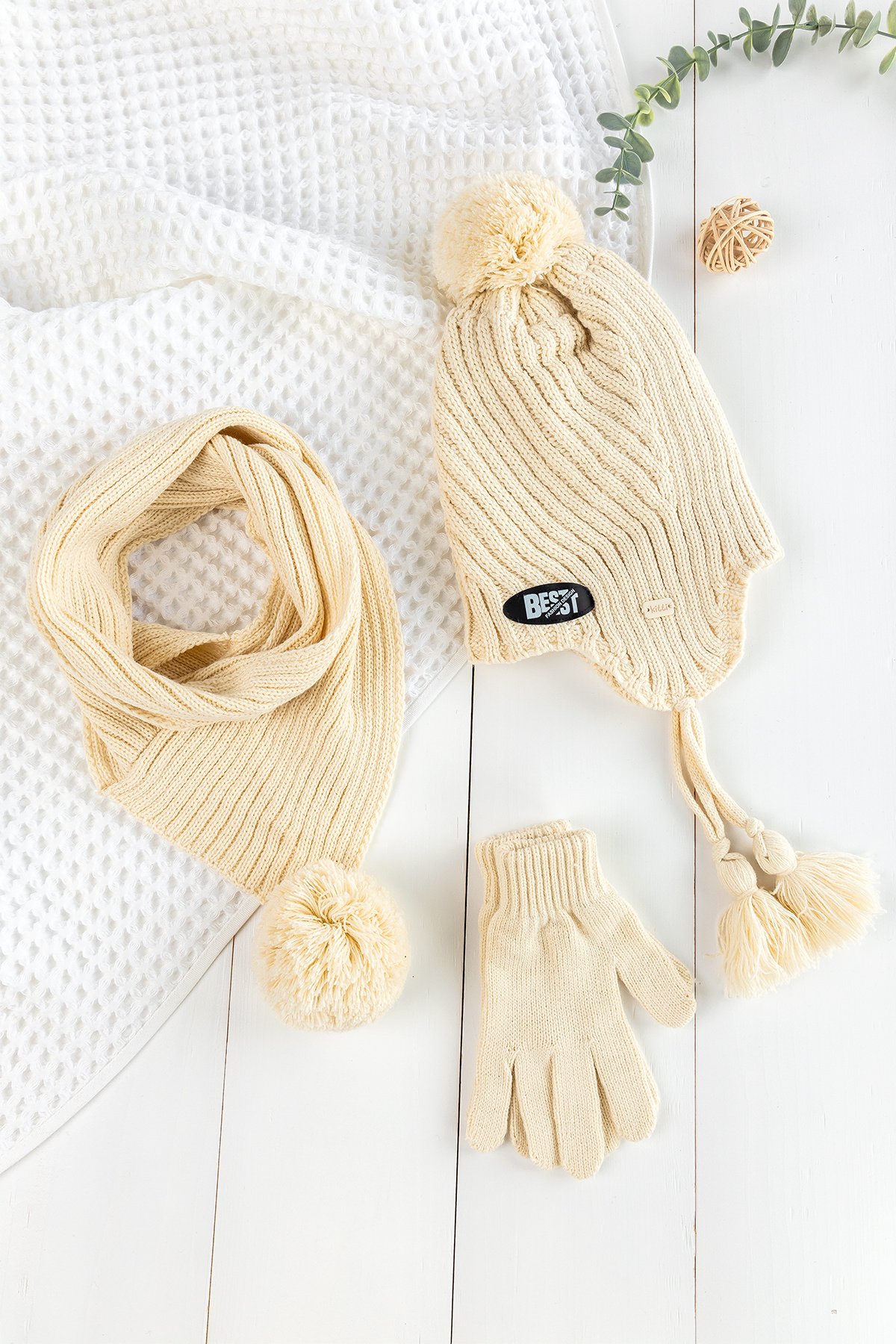 Ponponlu 4-8 Yaş Erkek Çocuk Atkı Bere Eldiven Takımı