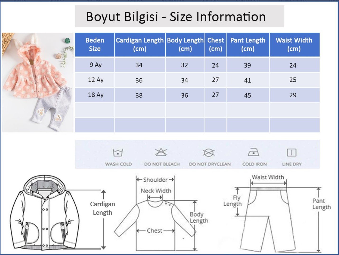 Tavşan Figürlü Hırkalı 3'lü Kız Bebek Takım