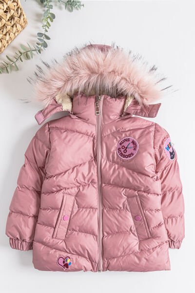 Arma Detaylı Kapüşonlu İçi Welsoft Kız Çocuk Şişme Mont