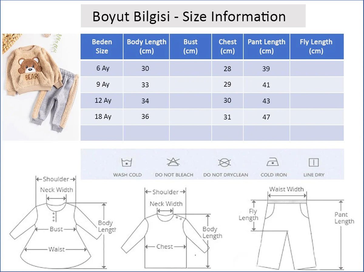 Ayıcık Figürlü Peluş Kışlık Erkek Bebek Takım