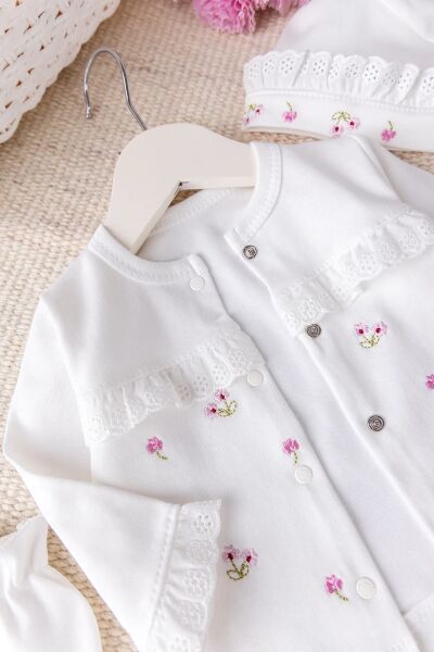 Çiçekli Natural 100% Pamuk 5'li Kız Bebek Hastane Çıkışı Bebek Takımı Set