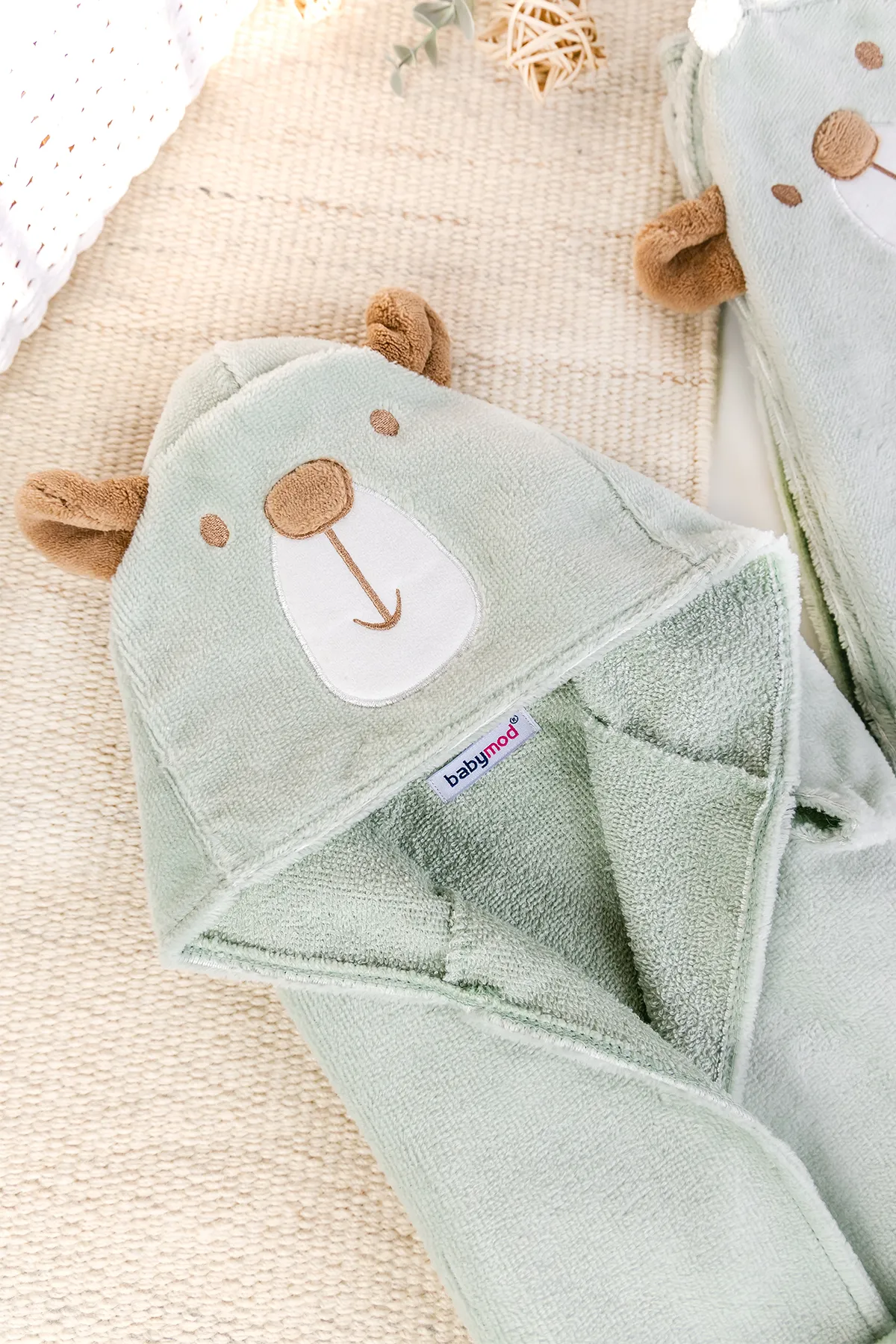 Ayıcık Fiğürlü Antibakrariyel Kız /Erkek  Bebek Bornoz Takımı Seti