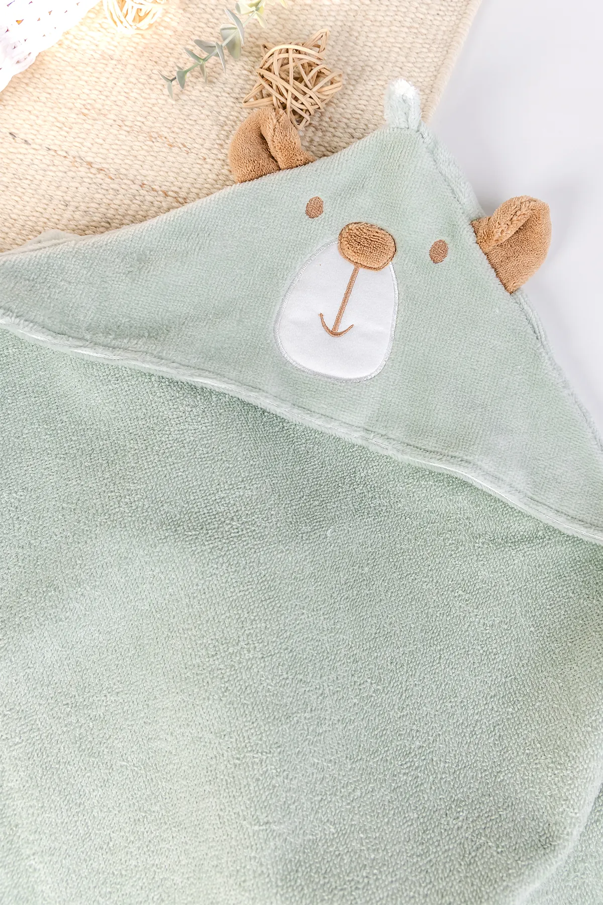 Ayıcık Fiğürlü Antibakrariyel Kız /Erkek  Bebek Bornoz Takımı Seti