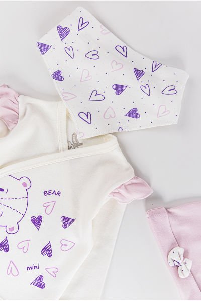 Kalp Desenli Fırfırlı 5'li Kız Bebek Hastane Çıkışı Bebek Takımı
