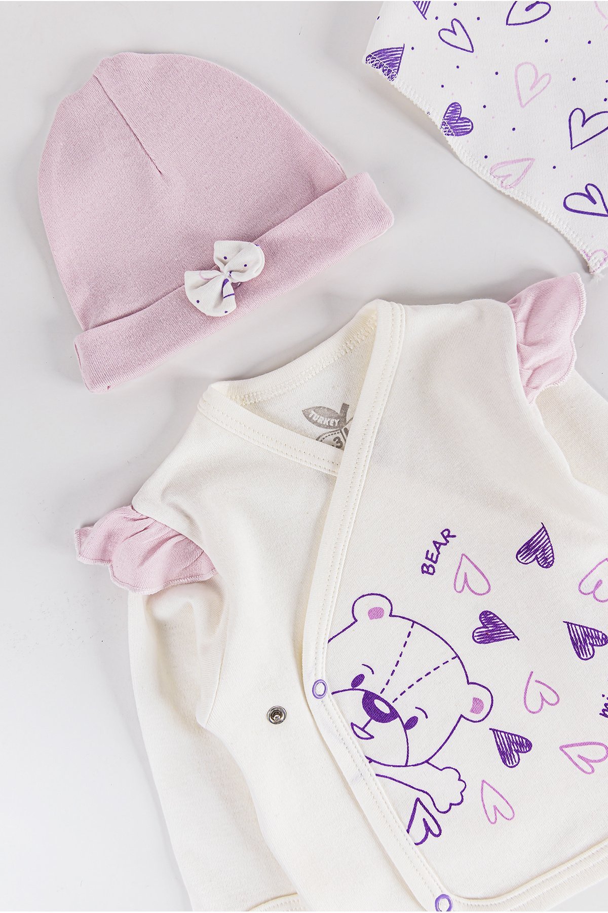 Kalp Desenli Fırfırlı 5'li Kız Bebek Hastane Çıkışı Bebek Takımı