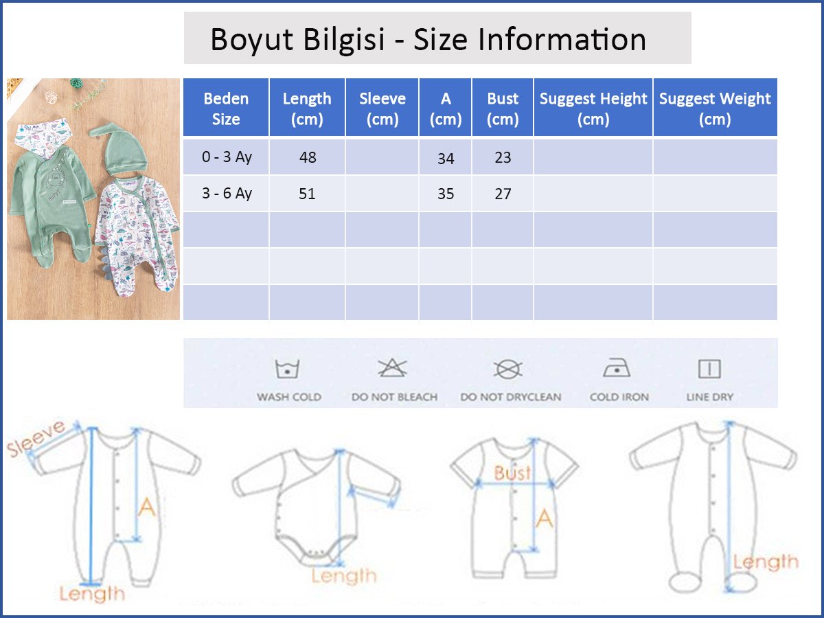 Dino Figürlü Uzun Kollu 2'li Erkek Bebek Tulum