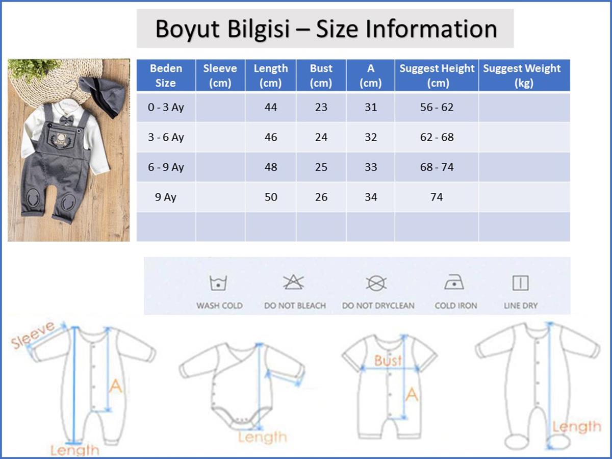 Vintage Desenli Şapkalı Erkek Bebek Tulum Salopet Takım