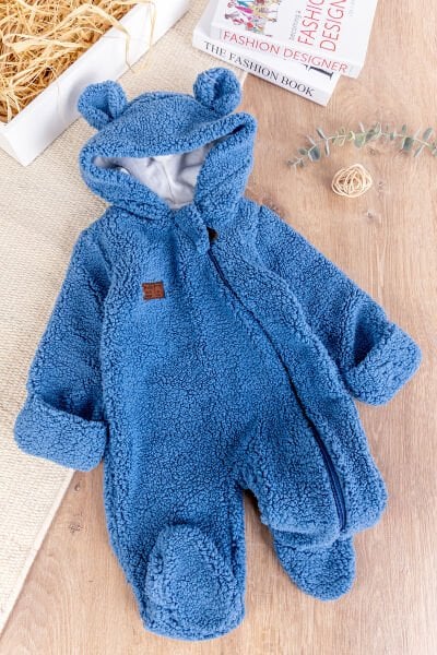 Kapüşonlu Kendinden Eldivenli Welsoft Kışlık Kız/Erkek Bebek Tulum