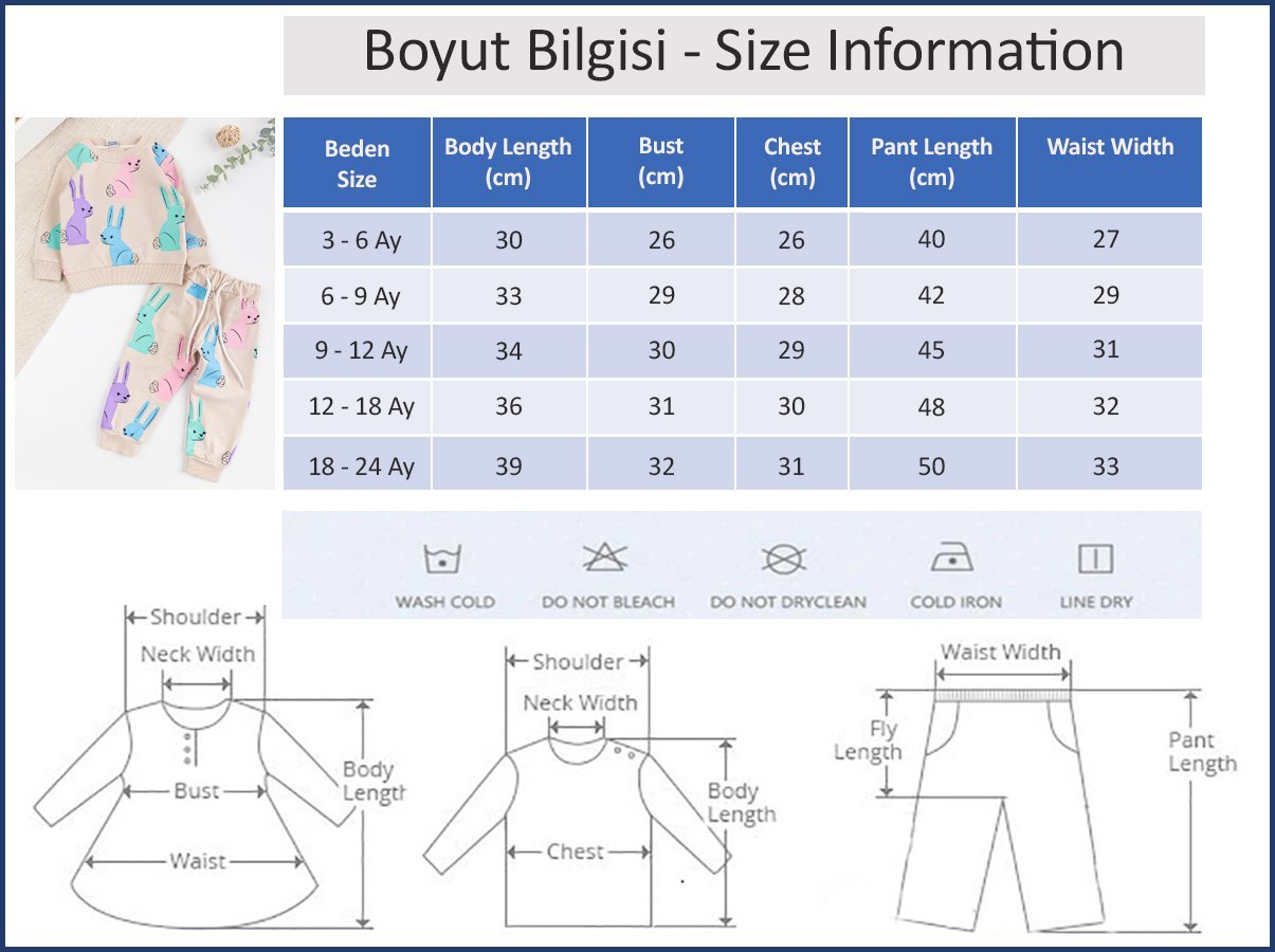 Tavşan Baskılı 2'li Kız Bebek Takım Alt Üst Bebek Takım