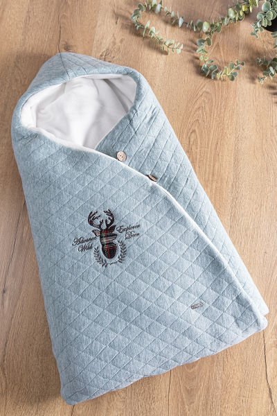 Geyik İşlemeli Polar Astarlı Kız/Erkek Bebek Kundak