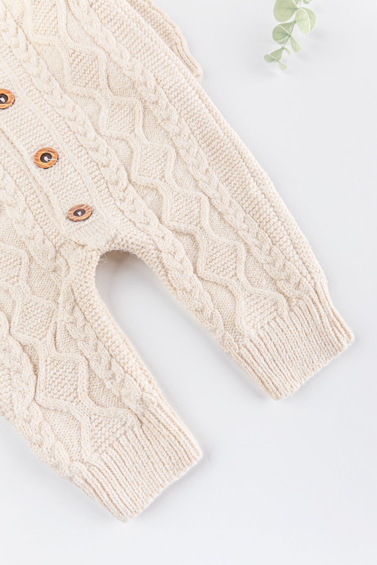 Saç Örgü Desenli Bereli Unisex Kışlık Şapkalı Bebek Tulum