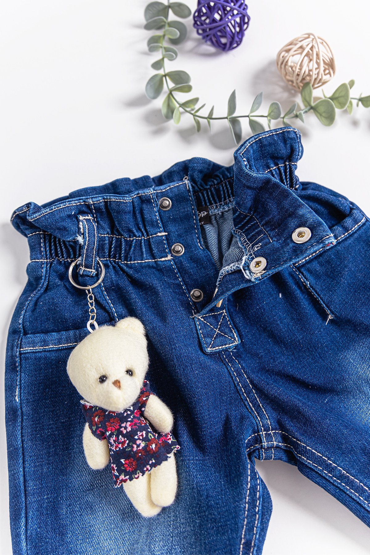 Oyuncak Ayıcıklı Kız Bebek Kot Pantolon Denim Pantolon