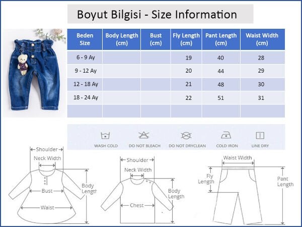 Oyuncak Ayıcıklı Kız Bebek Kot Pantolon Denim Pantolon