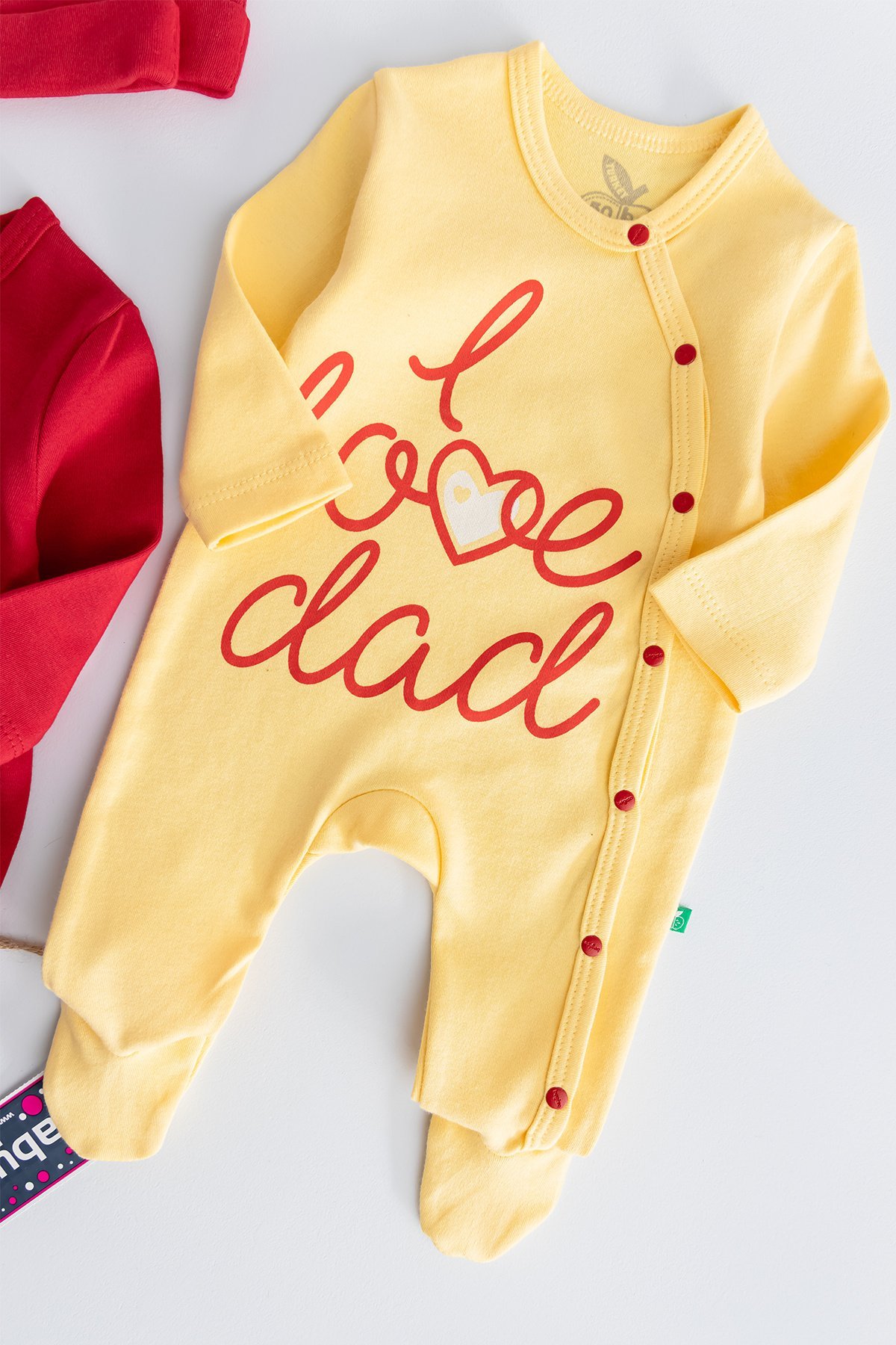 I Love Dad Taraftar Sarı Kırmızı İkili Bebek Tulum Takım