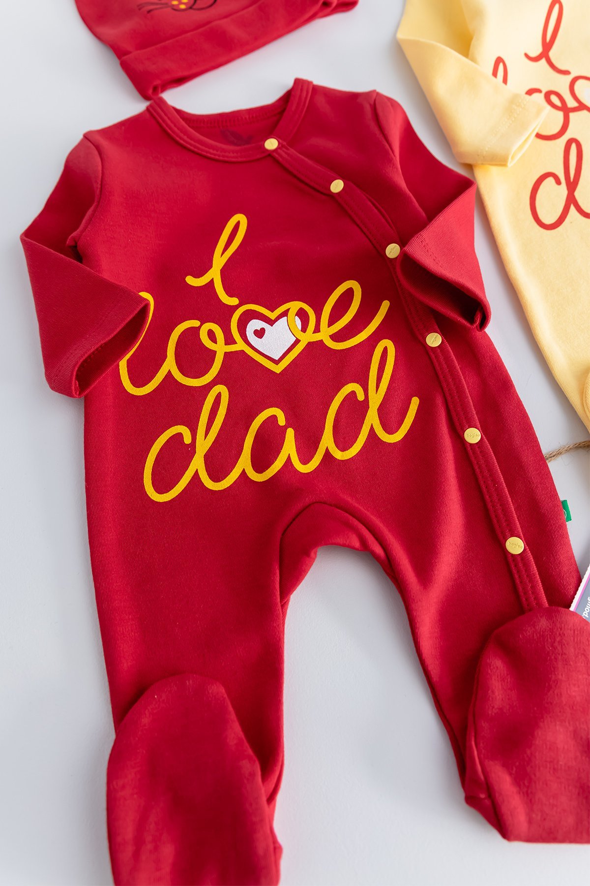 I Love Dad Taraftar Sarı Kırmızı İkili Bebek Tulum Takım