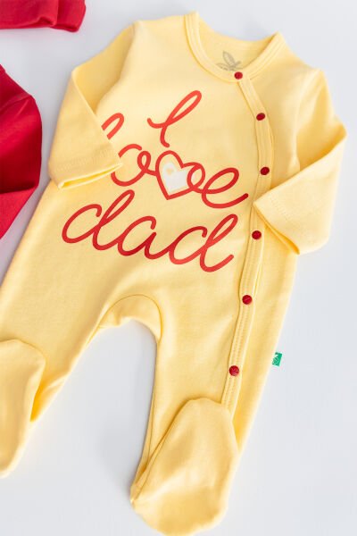 I Love Dad Taraftar Sarı Kırmızı İkili Bebek Tulum Takım