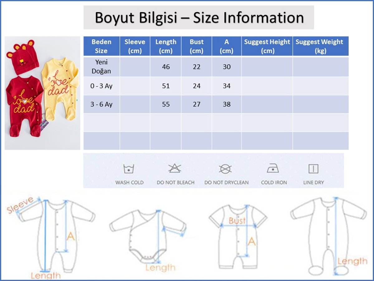 I Love Dad Taraftar Sarı Kırmızı İkili Bebek Tulum Takım