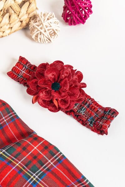 Ekoseli Bebe Yakalı Kız Bebek Elbise