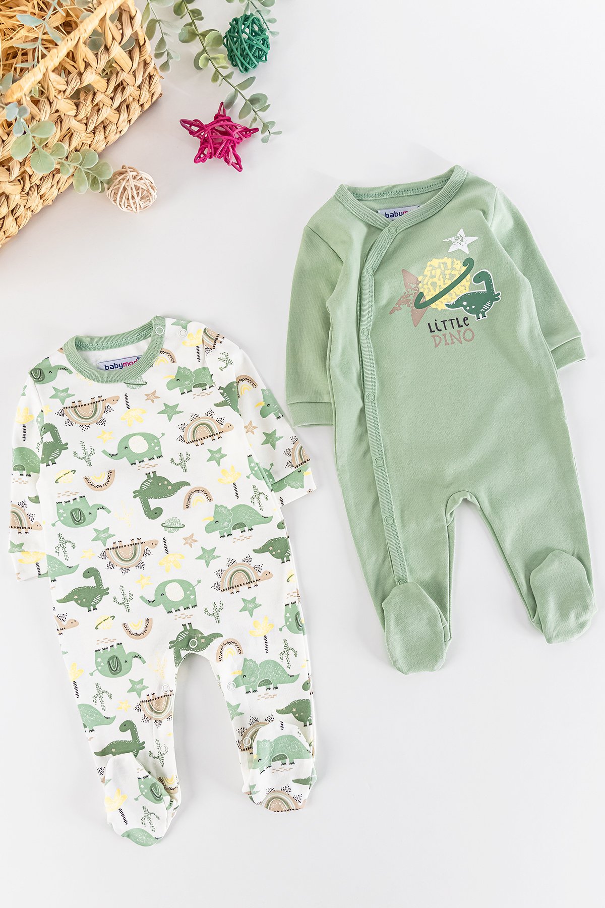 Dino Figürlü Uzun Kollu 2'li Erkek Bebek Tulum Takım