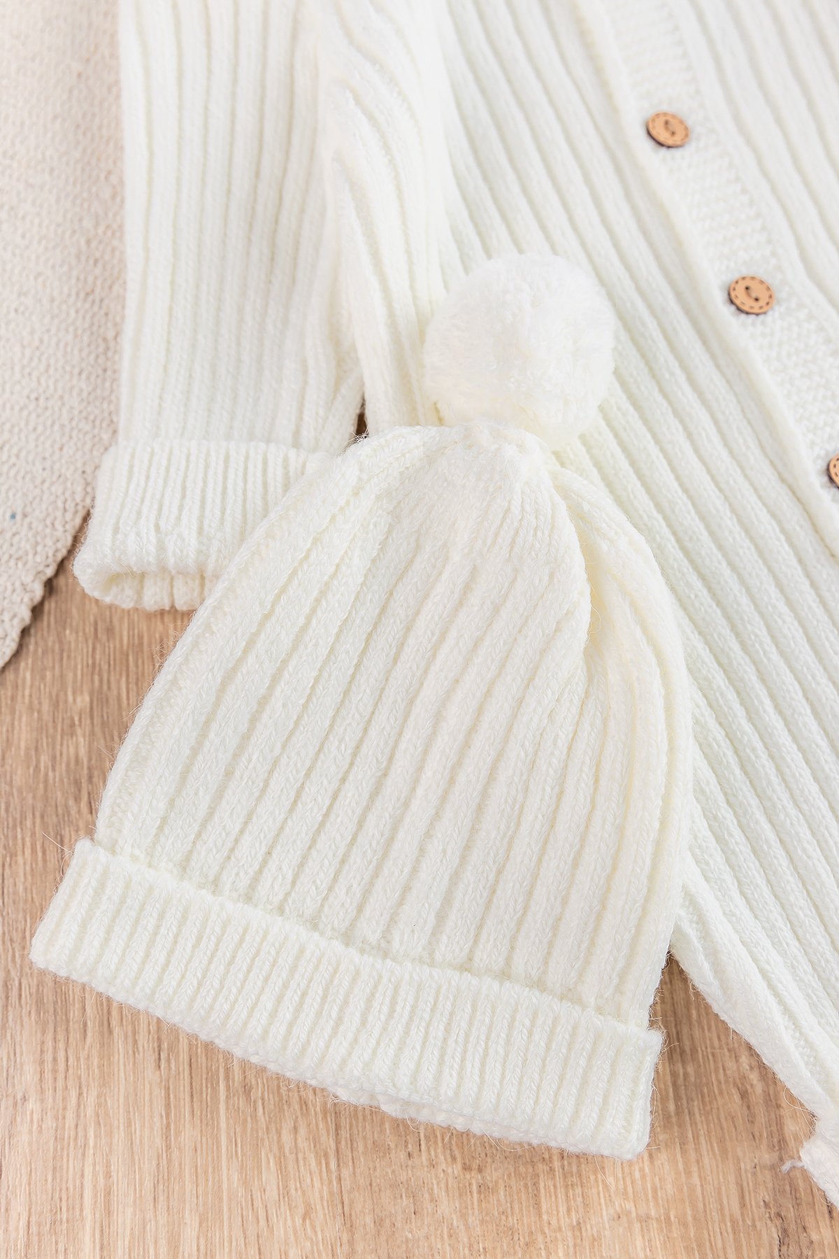 Triko Kışlık Bereli Kız/Erkek Bebek Tulum Krem