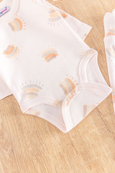 Gökkuşağı Desenli Şapkalı 3'lü Kız Bebek Takım