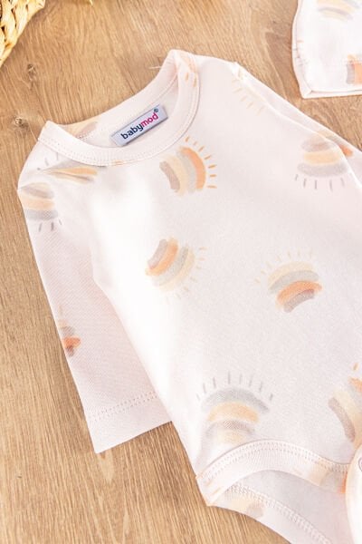 Gökkuşağı Desenli Şapkalı 3'lü Kız Bebek Takım