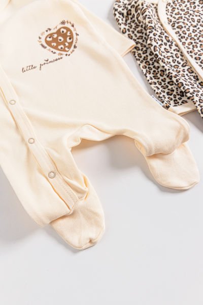 Leopar Desenli 2'li Uzun Kollu Kız Bebek Tulum Takım