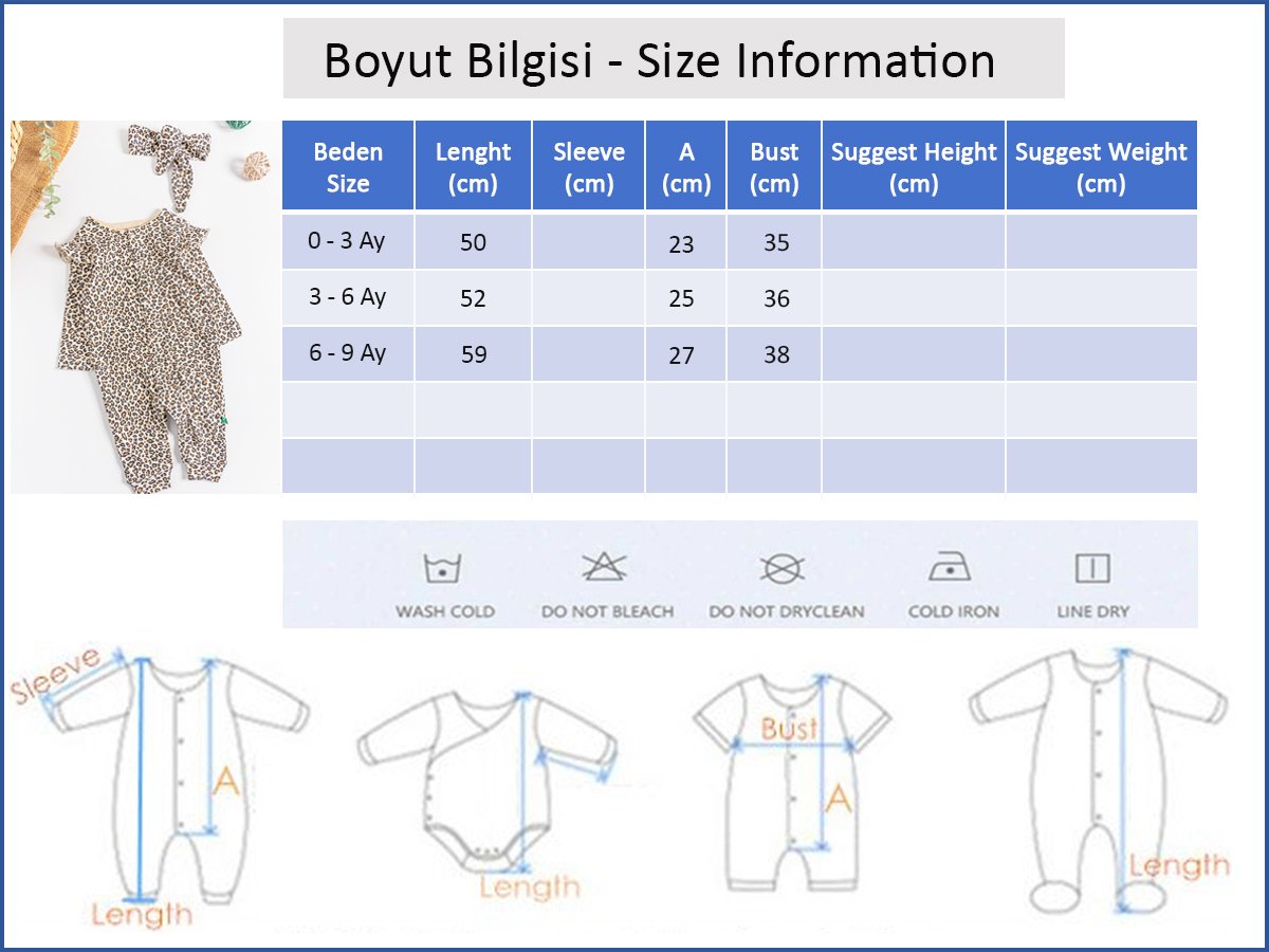 Leopar Desenli Bandanalı Kız Bebek Tulum