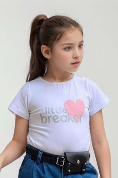 Kız Çocuk Kalp ve Little Baskılı Tişört ve Jean Pudra Blazer Ceket Alt Üst Takım