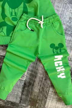 Erkek Çocuk Sıfır Yakalı Micky Mouse Baskılı Yeşil Eşofman Takım