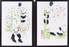 El Yapımı Suluboya Tablo 2'li Set- Pandalar Ormanda