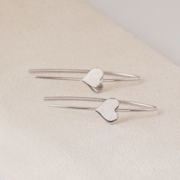 Kalp Desenli El İşi Gümüş Küpe