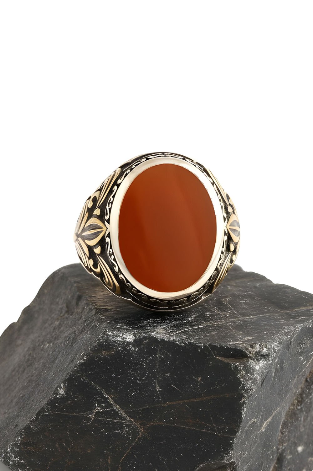 Akik Taşlı Gümüş Erkek Yüzük