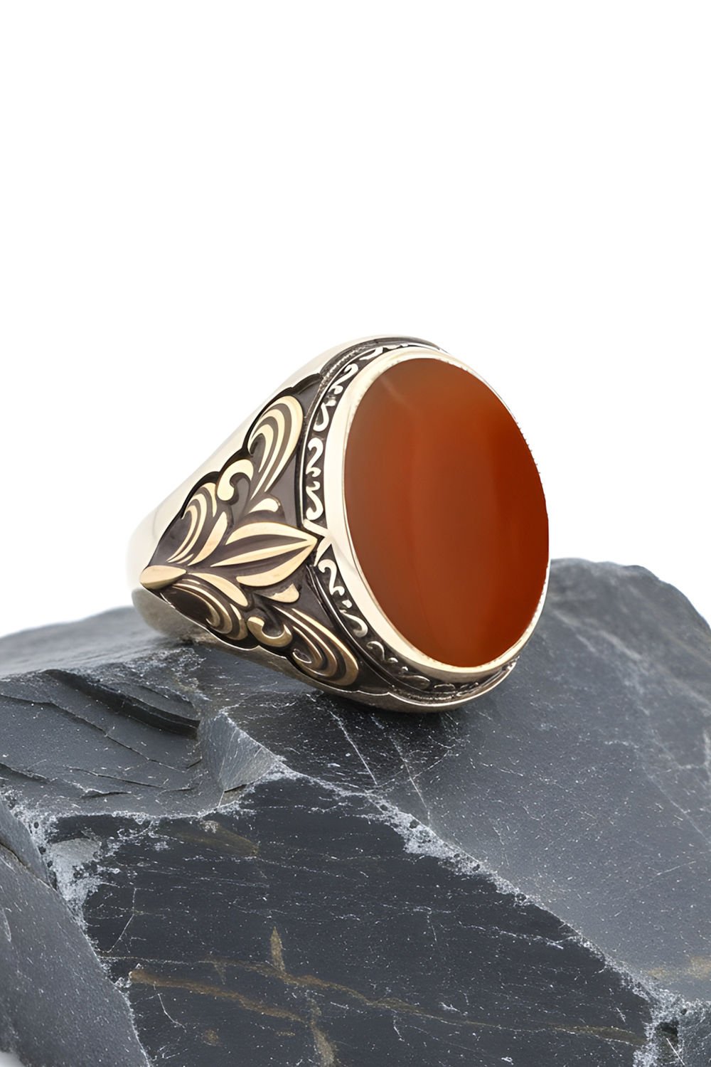 Akik Taşlı Gümüş Erkek Yüzük