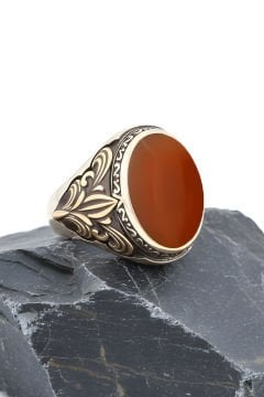 Akik Taşlı Gümüş Erkek Yüzük