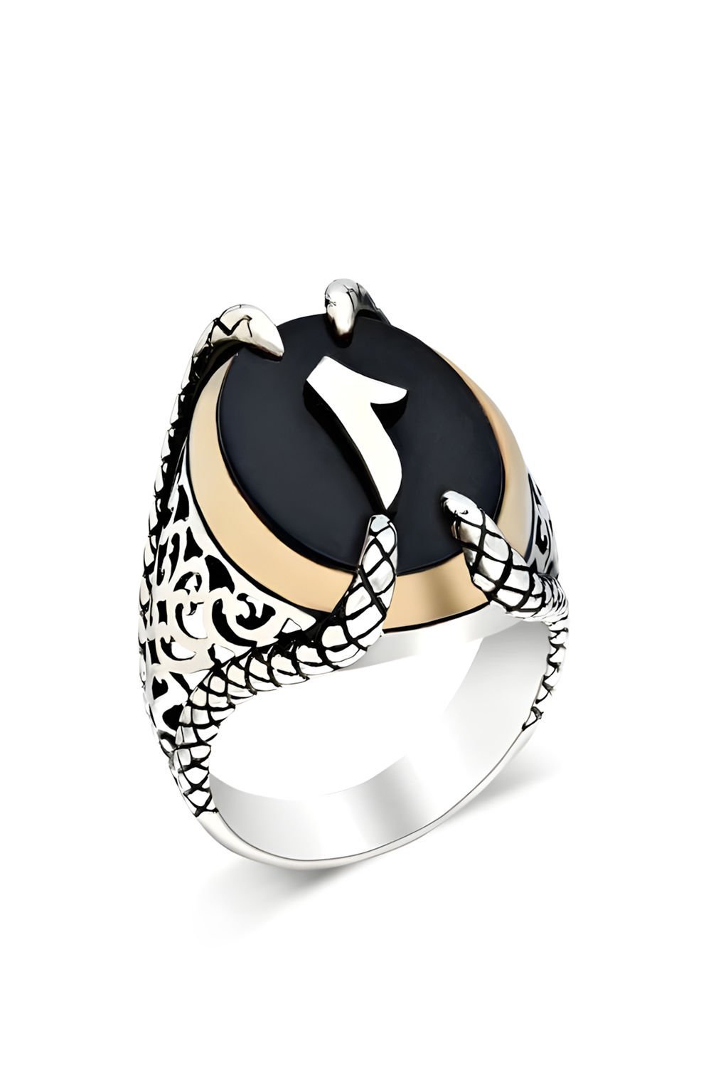 Pençe Model Oniks Taşı Üzeri Elif Yüzük