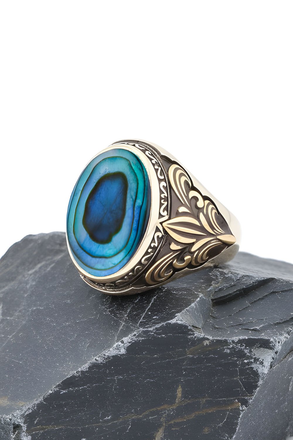 Okyanus Sedefi Taşlı Gümüş Erkek Yüzük