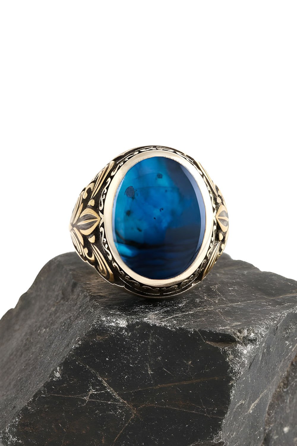 Okyanus Sedefi Taşlı Gümüş Erkek Yüzük