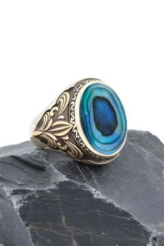 Okyanus Sedefi Taşlı Gümüş Erkek Yüzük