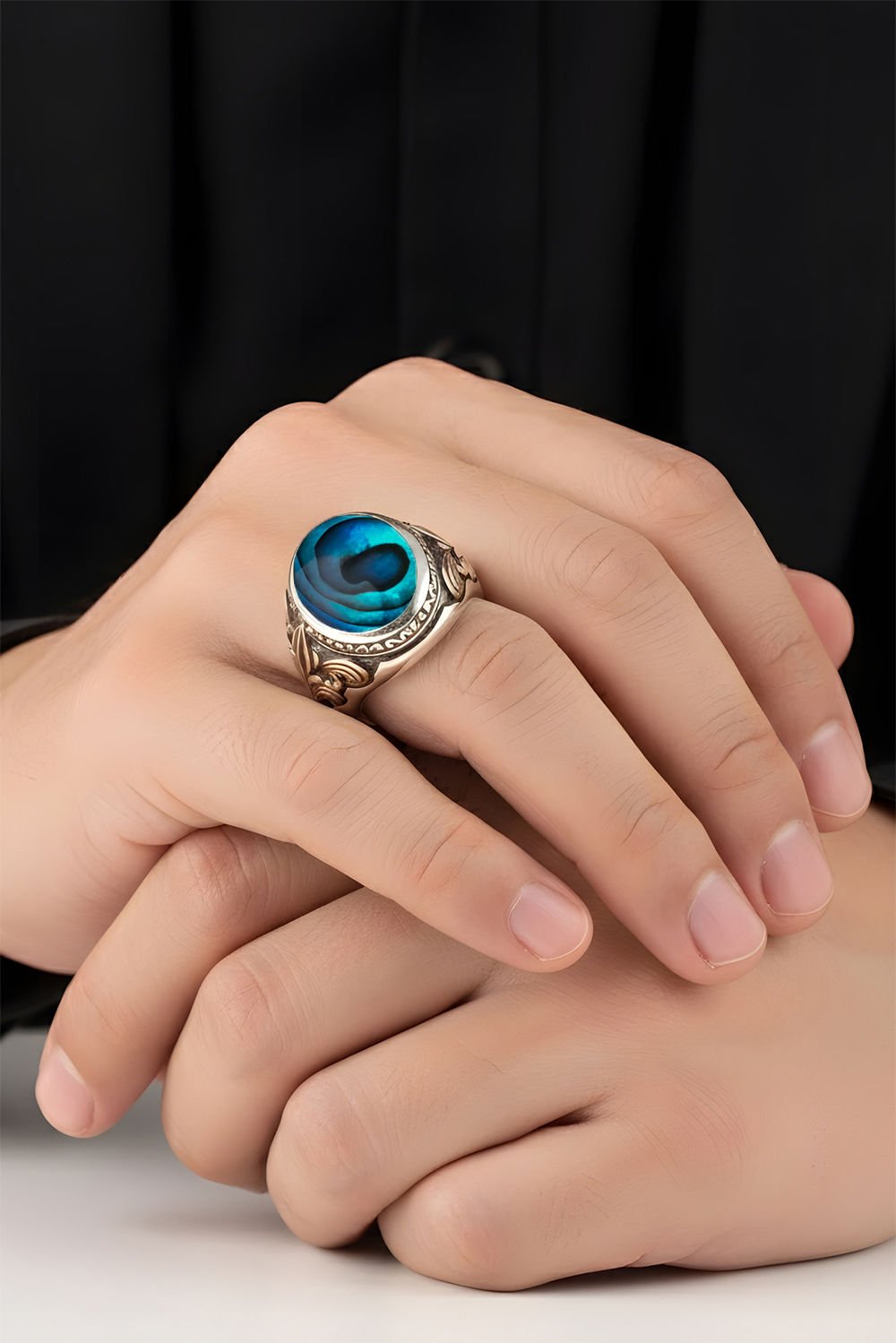 Okyanus Sedefi Taşlı Gümüş Erkek Yüzük