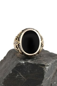 Oniks Taşlı Gümüş Erkek Yüzük