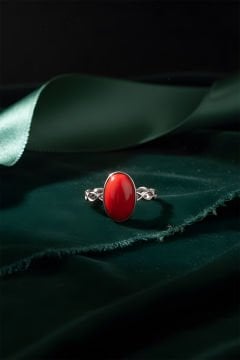 Mercan Taşlı El İşi Minimal Model Gümüş Yüzük