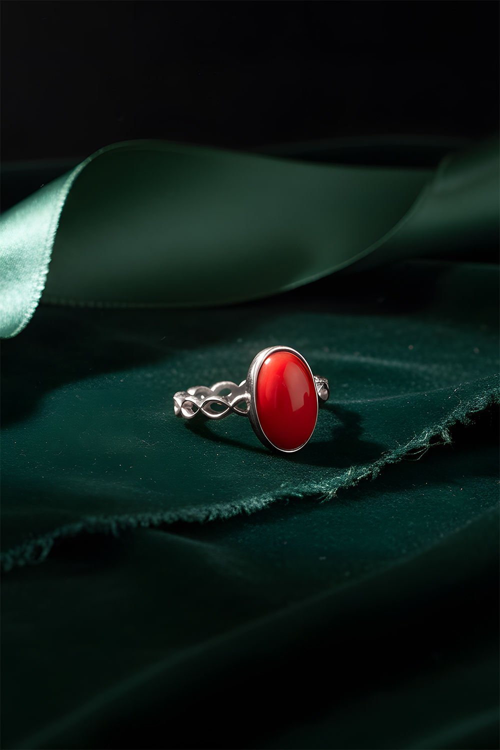 Mercan Taşlı El İşi Minimal Model Gümüş Yüzük