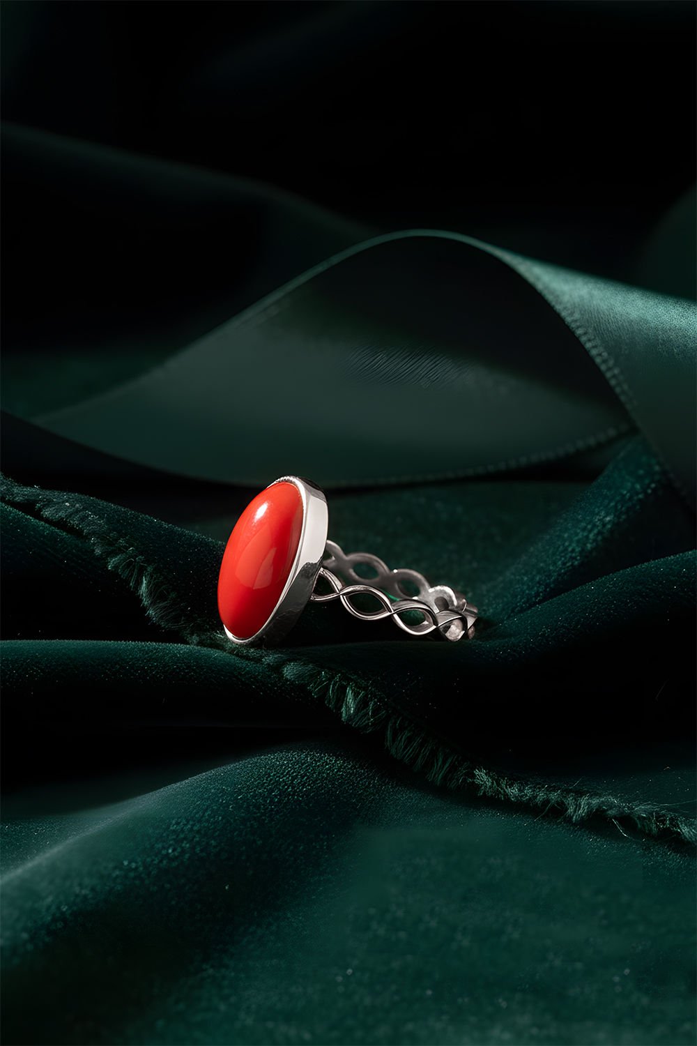 Mercan Taşlı El İşi Minimal Model Gümüş Yüzük