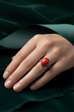 Mercan Taşlı El İşi Minimal Model Gümüş Yüzük