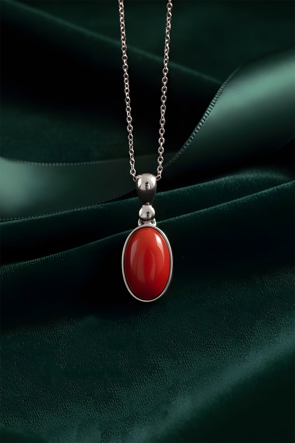 Mercan Taşlı El İşi Minimal Model Gümüş Kolye